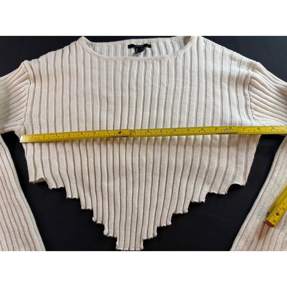 Forever 21 Cream Ribbed Knit Handkerchief Hem Cropped Sweater Womens Large - Picture 2 of 7